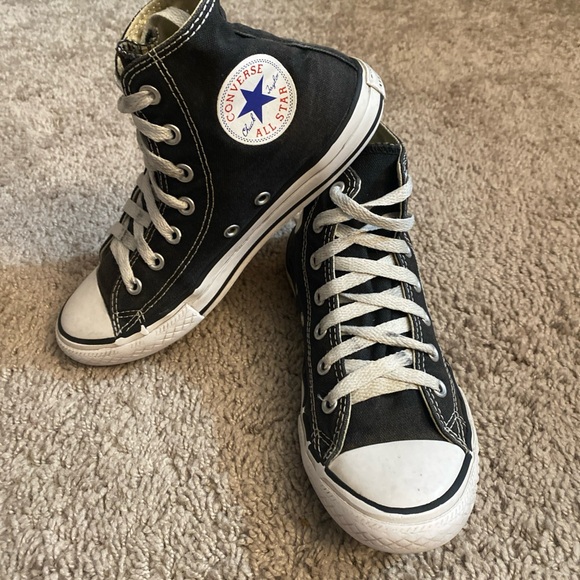 Converse all stars Chuck Taylor Hi Black and White unisex Youth Sneakers - Picture 16 of 17